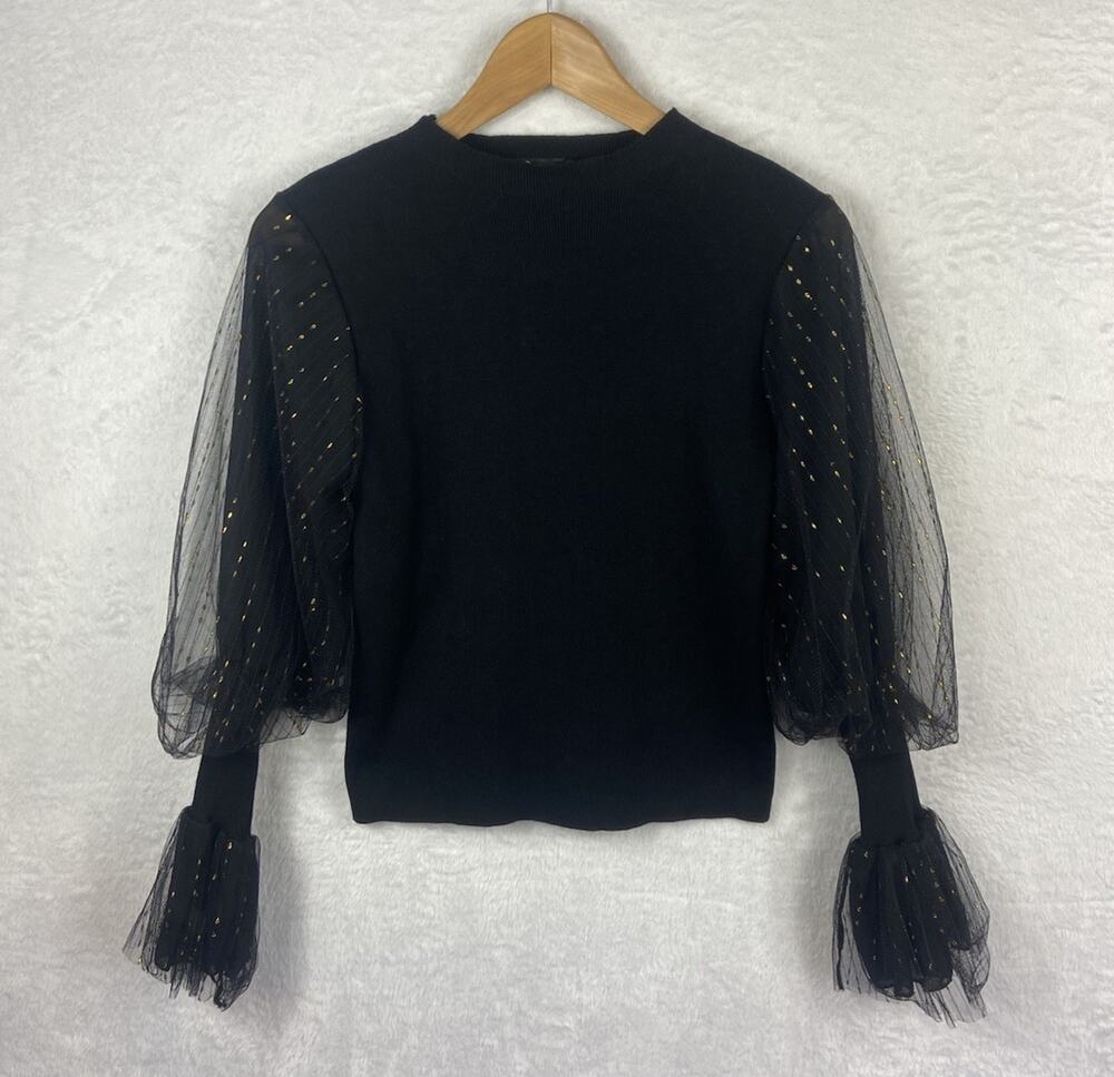 Minouu Wool Blend Blouse Women’s M Sheer Balloon Sleeves Witchy Feminine